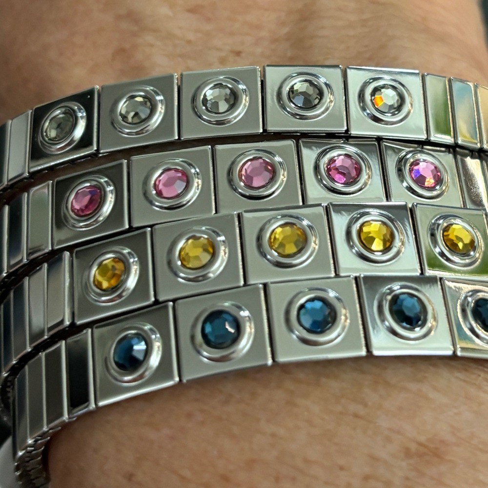 130+ Stainless Steel Elastic Stretch Bracelets Blue Pink Yellow Clear Stones WS2